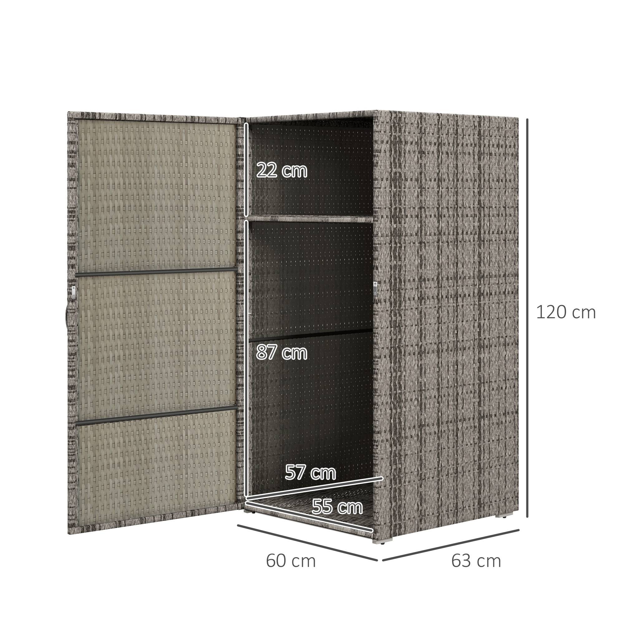 Armoire de rangement jardin 2 niveaux acier résine tressée 120cm gris - ComfortXL Outdoor Living - Image 5