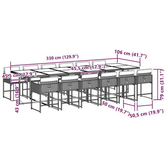 Salon de Jardin Encastrable 12 Places XXL, Grande Table 330cm Bois d'Acacia et Résine Tressée Noire – ComfortXL Outdoor Living - Image 6