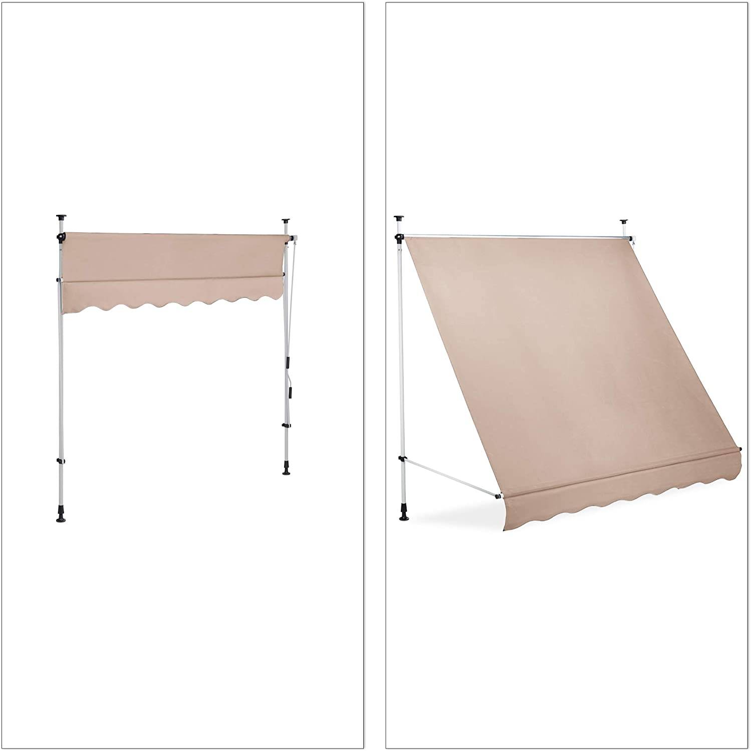Store banne télescopique de balcon manivelle hauteur réglable résistant uv polyester acier 200 x 120 cm beige - Image 2