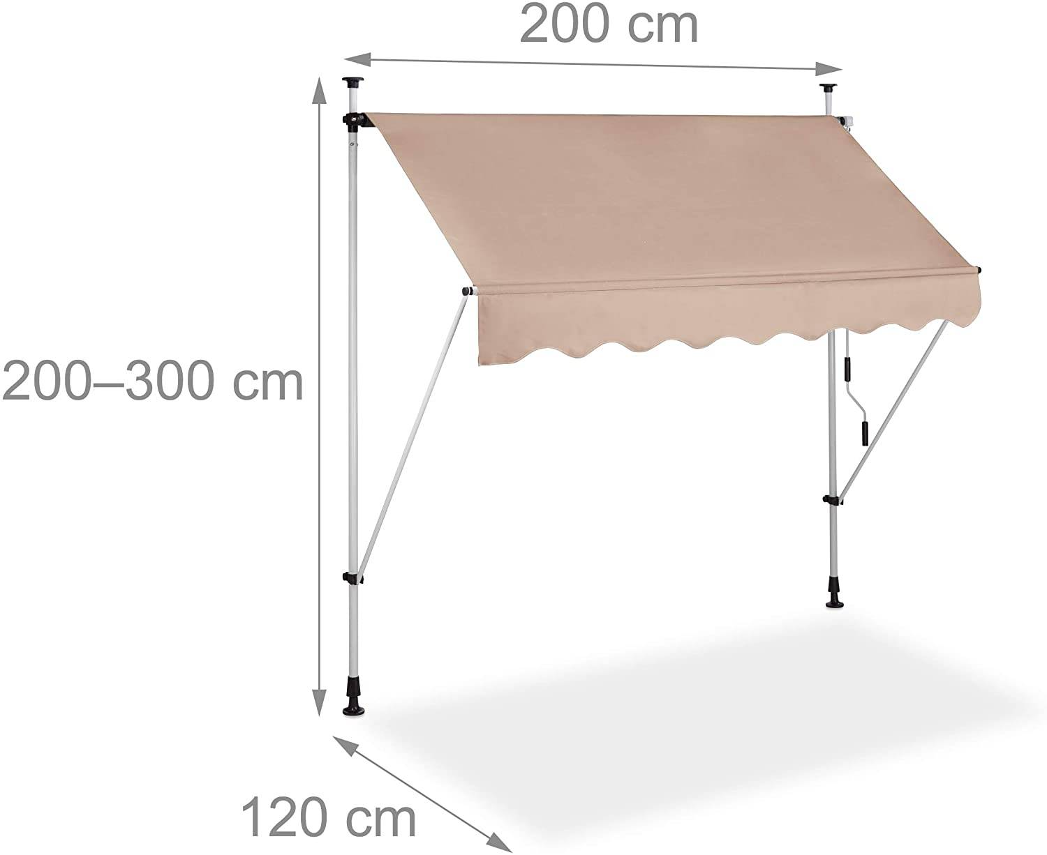Store banne télescopique de balcon manivelle hauteur réglable résistant uv polyester acier 200 x 120 cm beige - Image 1
