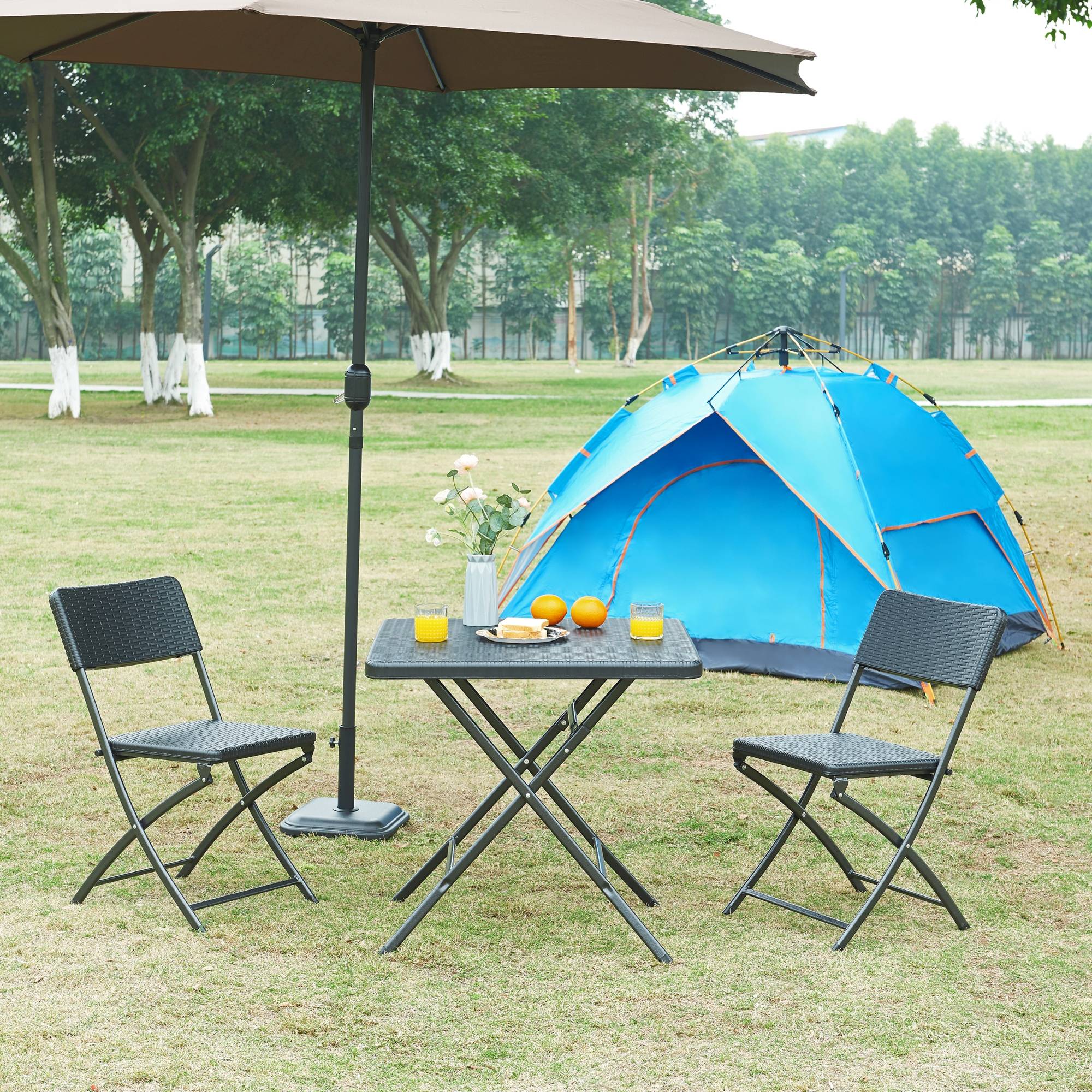 Table de camping pliante Mark 78 x 78 x 74 cm effet rotin noir [en.casa] - Image 3