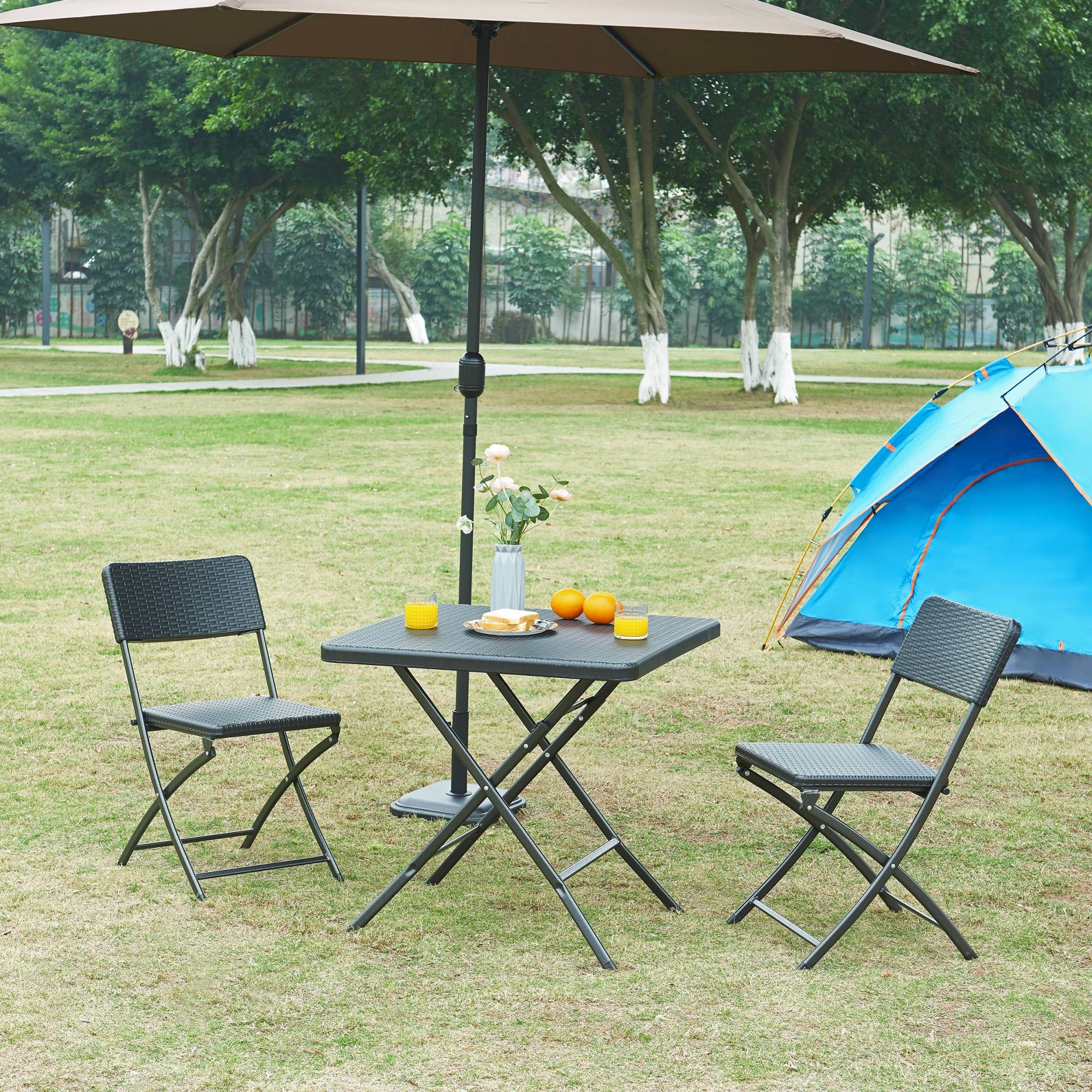 Table de camping pliante Mark 78 x 78 x 74 cm effet rotin noir [en.casa] - Image 2