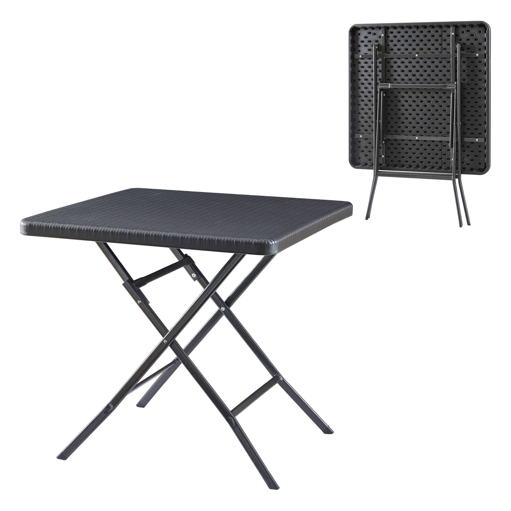 Table de camping pliante Mark 78 x 78 x 74 cm effet rotin noir [en.casa] - Image 1