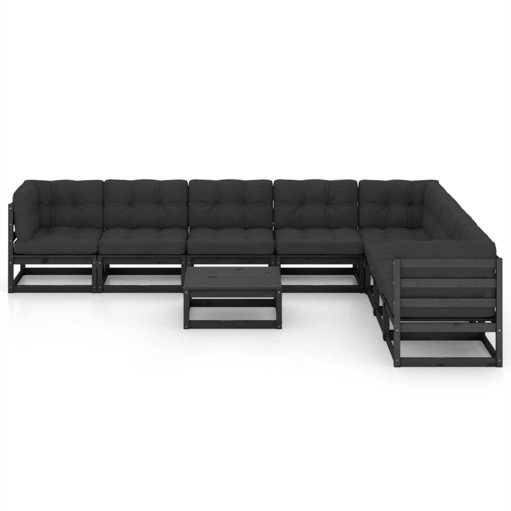 Helloshop26 - Salon de jardin meuble d'extérieur ensemble de mobilier 9 pièces avec coussins noir bois de pin massif - Image 2