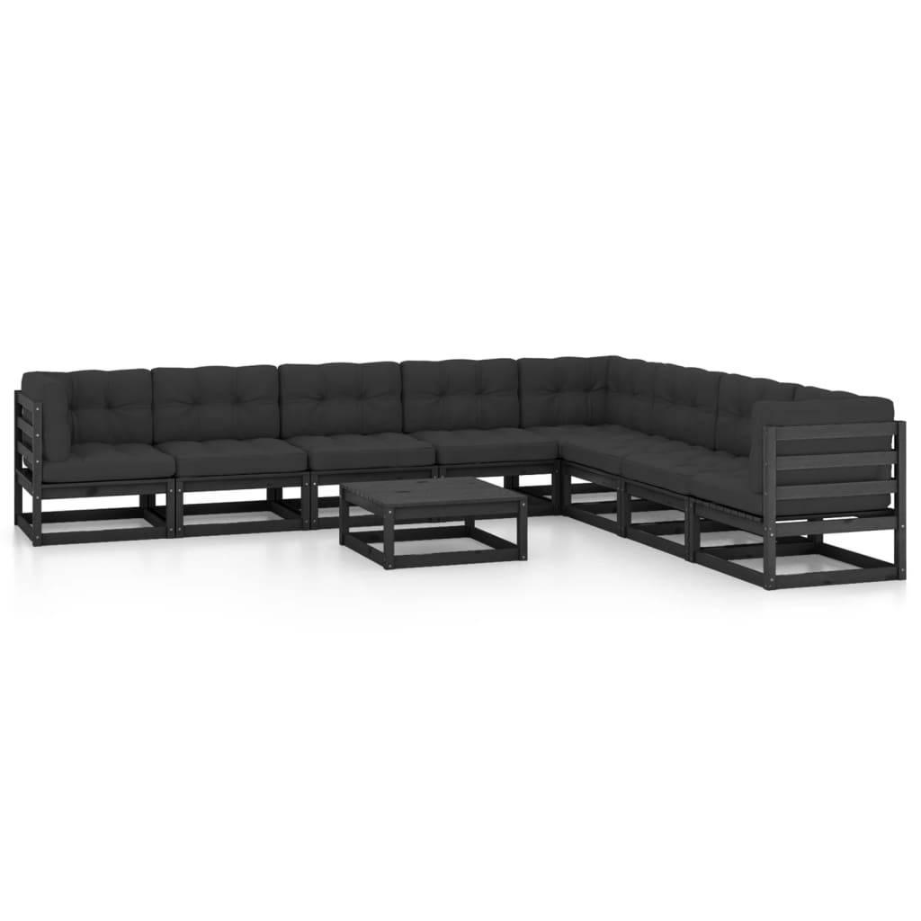 Helloshop26 - Salon de jardin meuble d'extérieur ensemble de mobilier 9 pièces avec coussins noir bois de pin massif - Image 1