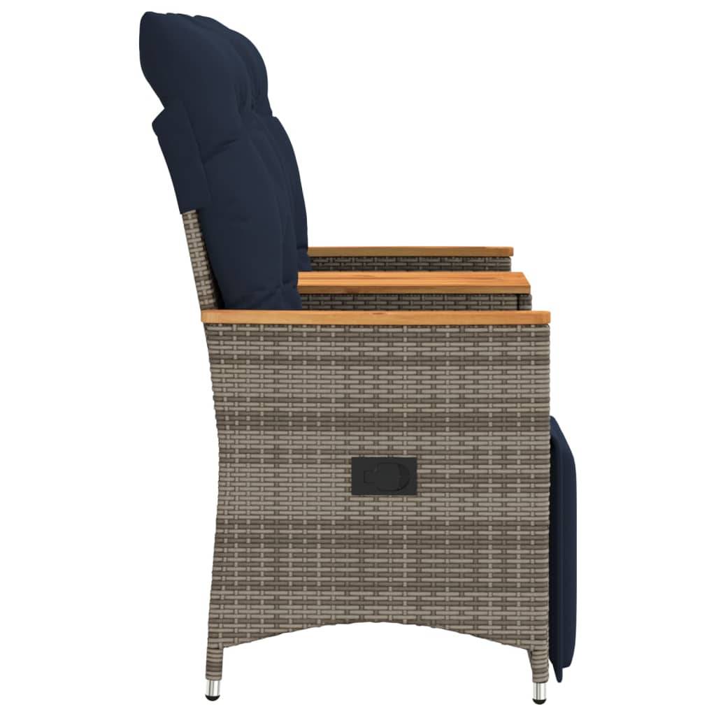 ComfortXL - Canapé Extérieur Réglable avec Repose-Pieds Résine Grise Table Acacia Coussins Bleu Marine – ComfortXL Outdoor Living - Image 5