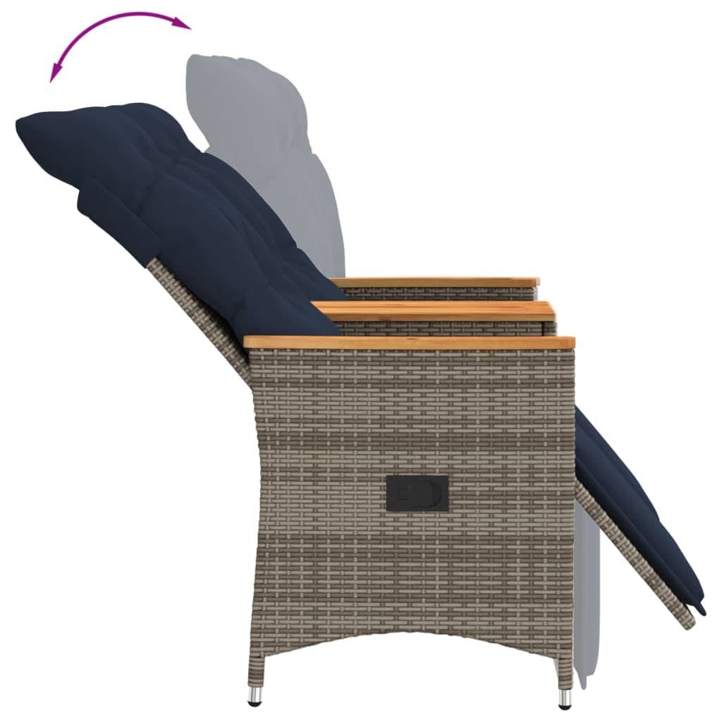 ComfortXL - Canapé Extérieur Réglable avec Repose-Pieds Résine Grise Table Acacia Coussins Bleu Marine – ComfortXL Outdoor Living - Image 7