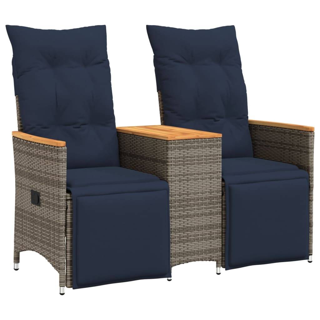 ComfortXL - Canapé Extérieur Réglable avec Repose-Pieds Résine Grise Table Acacia Coussins Bleu Marine – ComfortXL Outdoor Living - Image 2