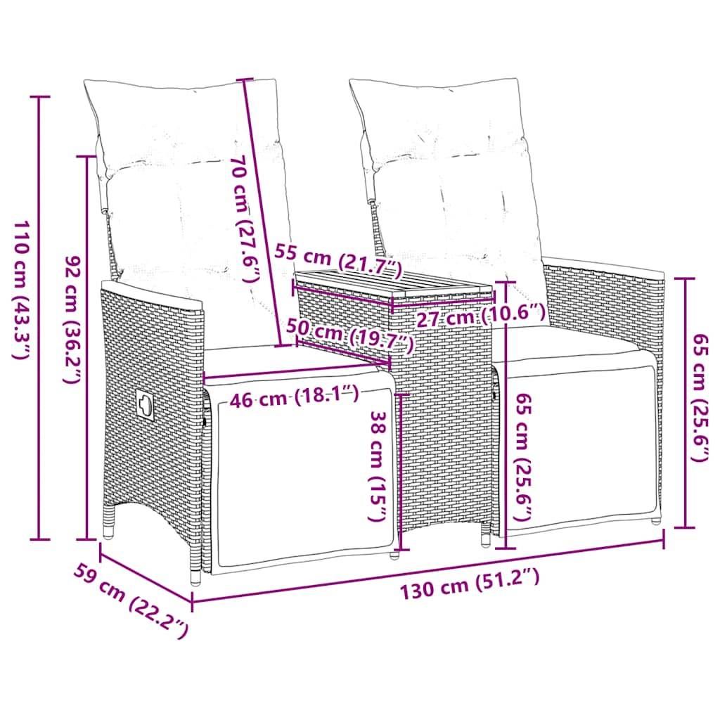 ComfortXL - Canapé Extérieur Réglable avec Repose-Pieds Résine Grise Table Acacia Coussins Bleu Marine – ComfortXL Outdoor Living - Image 6
