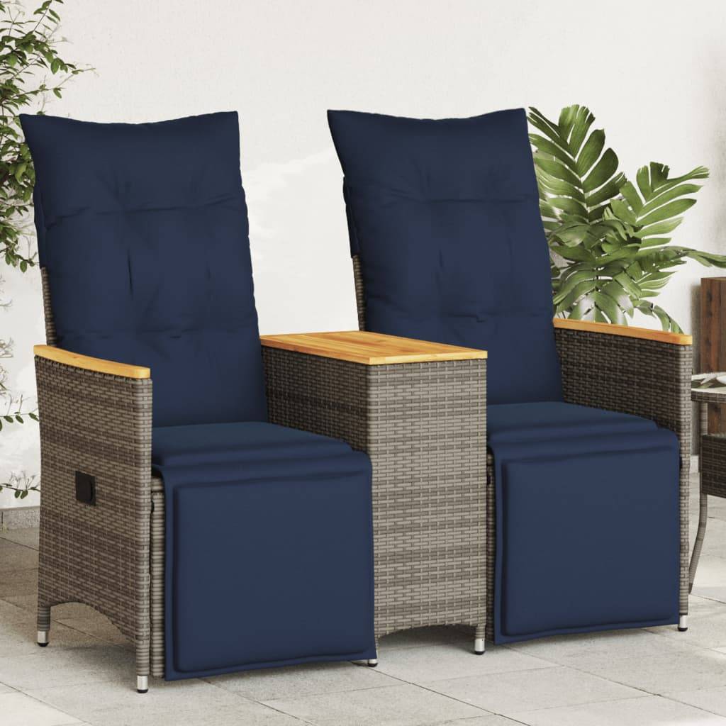 ComfortXL - Canapé Extérieur Réglable avec Repose-Pieds Résine Grise Table Acacia Coussins Bleu Marine – ComfortXL Outdoor Living - Image 1
