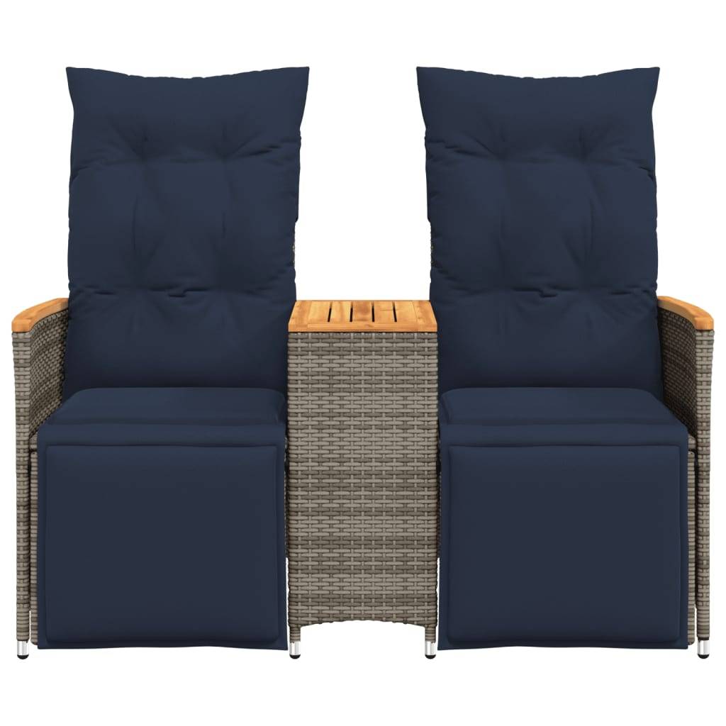 ComfortXL - Canapé Extérieur Réglable avec Repose-Pieds Résine Grise Table Acacia Coussins Bleu Marine – ComfortXL Outdoor Living - Image 4