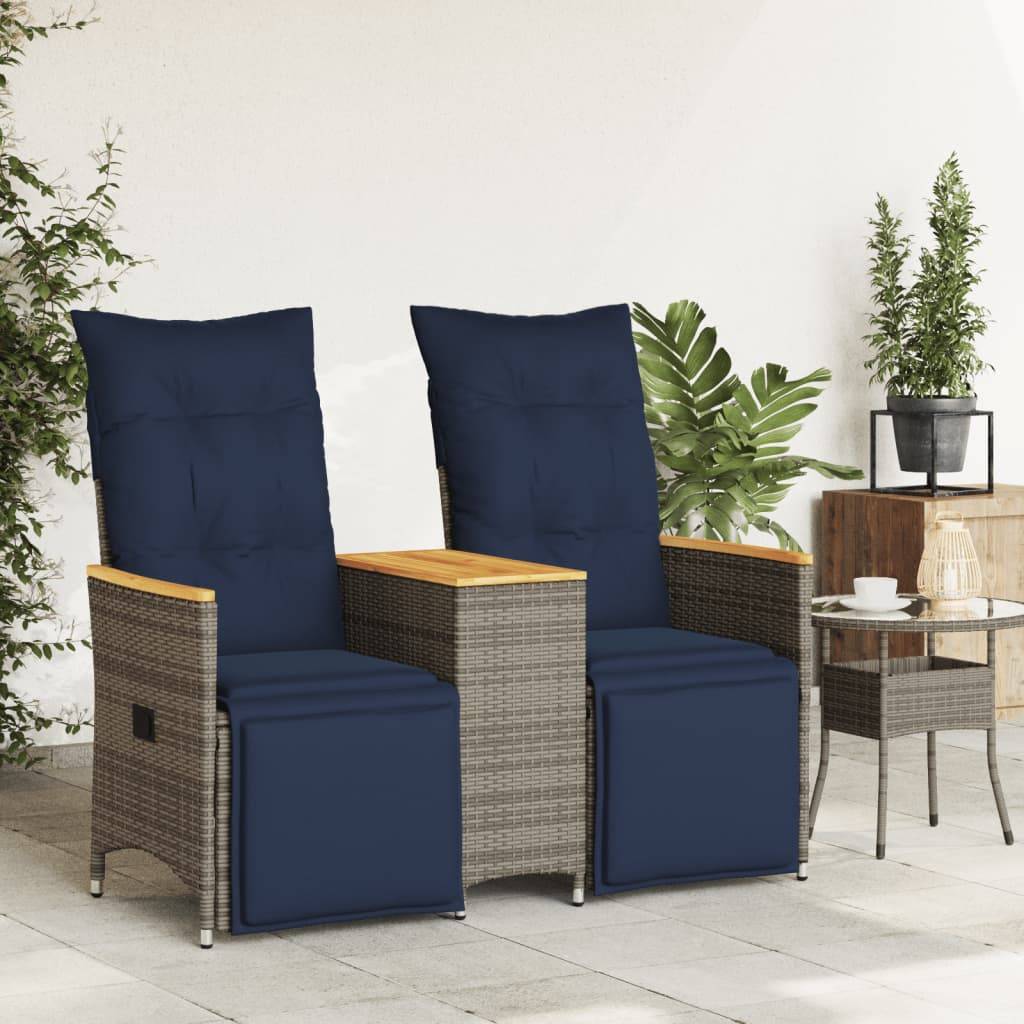 ComfortXL - Canapé Extérieur Réglable avec Repose-Pieds Résine Grise Table Acacia Coussins Bleu Marine – ComfortXL Outdoor Living - Image 3