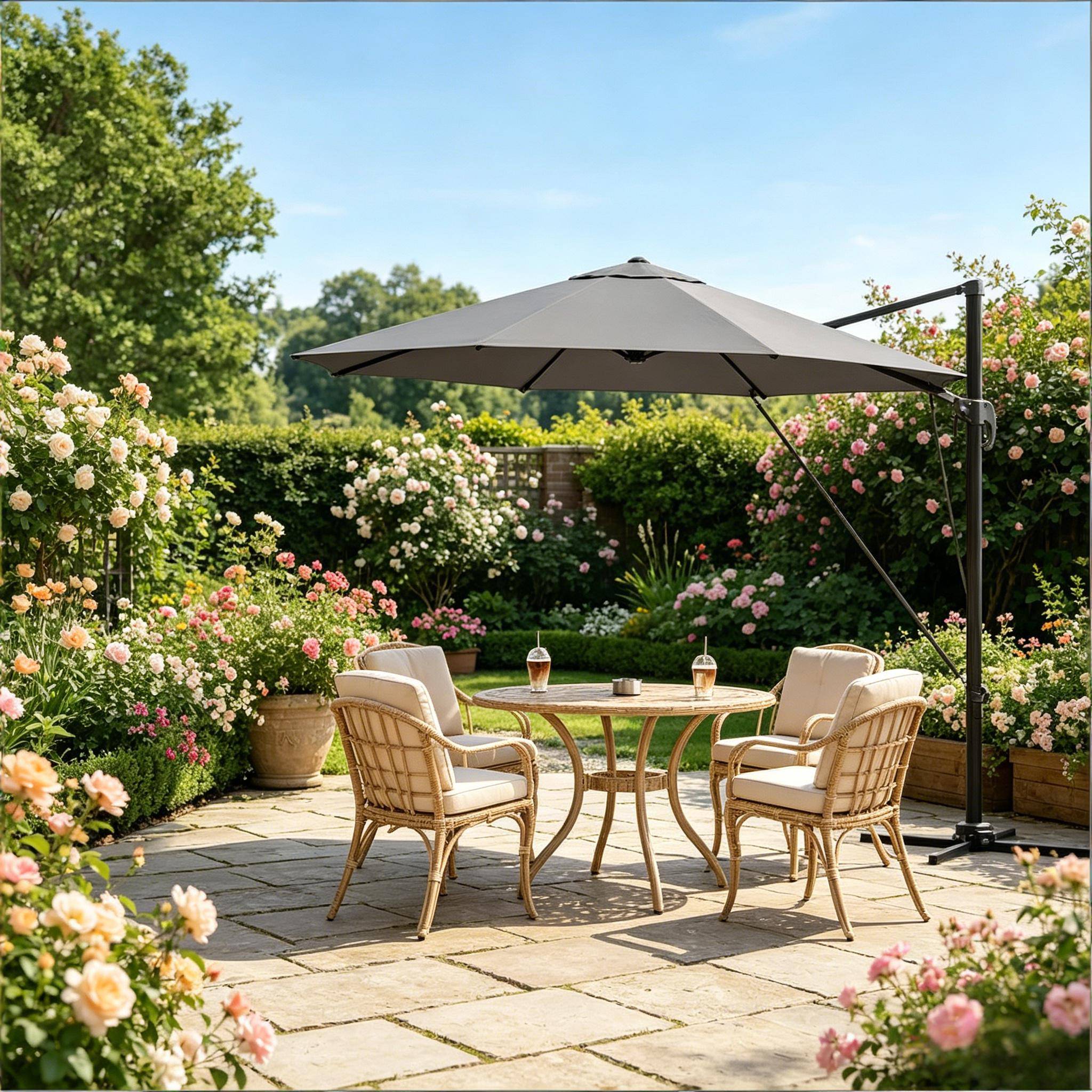 Parasol extérieur, parasol rond pour balcon, parasol de jardin avec base en acier cruciforme (parasol uniquement) - Image 1