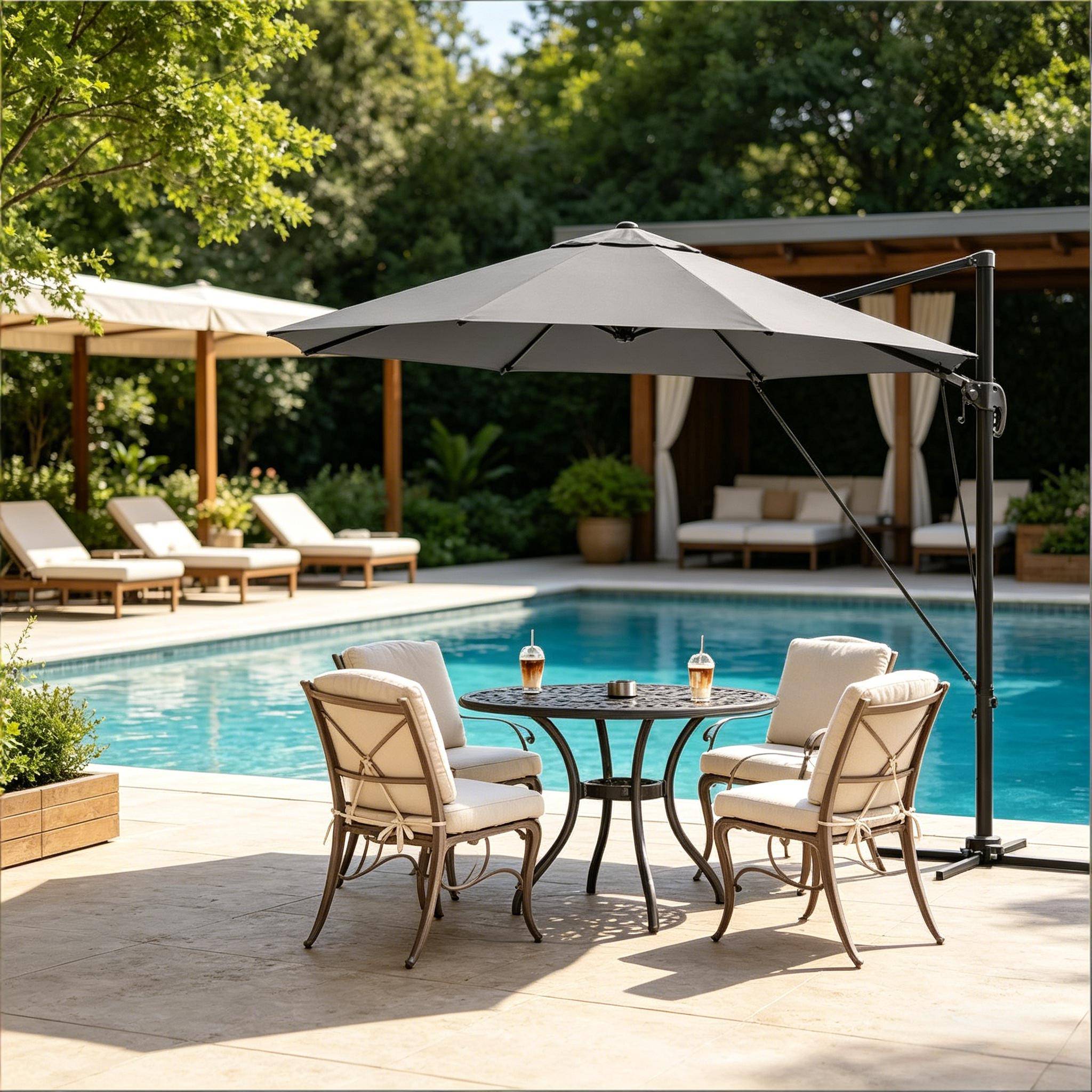 Parasol extérieur, parasol rond pour balcon, parasol de jardin avec base en acier cruciforme (parasol uniquement) - Image 2