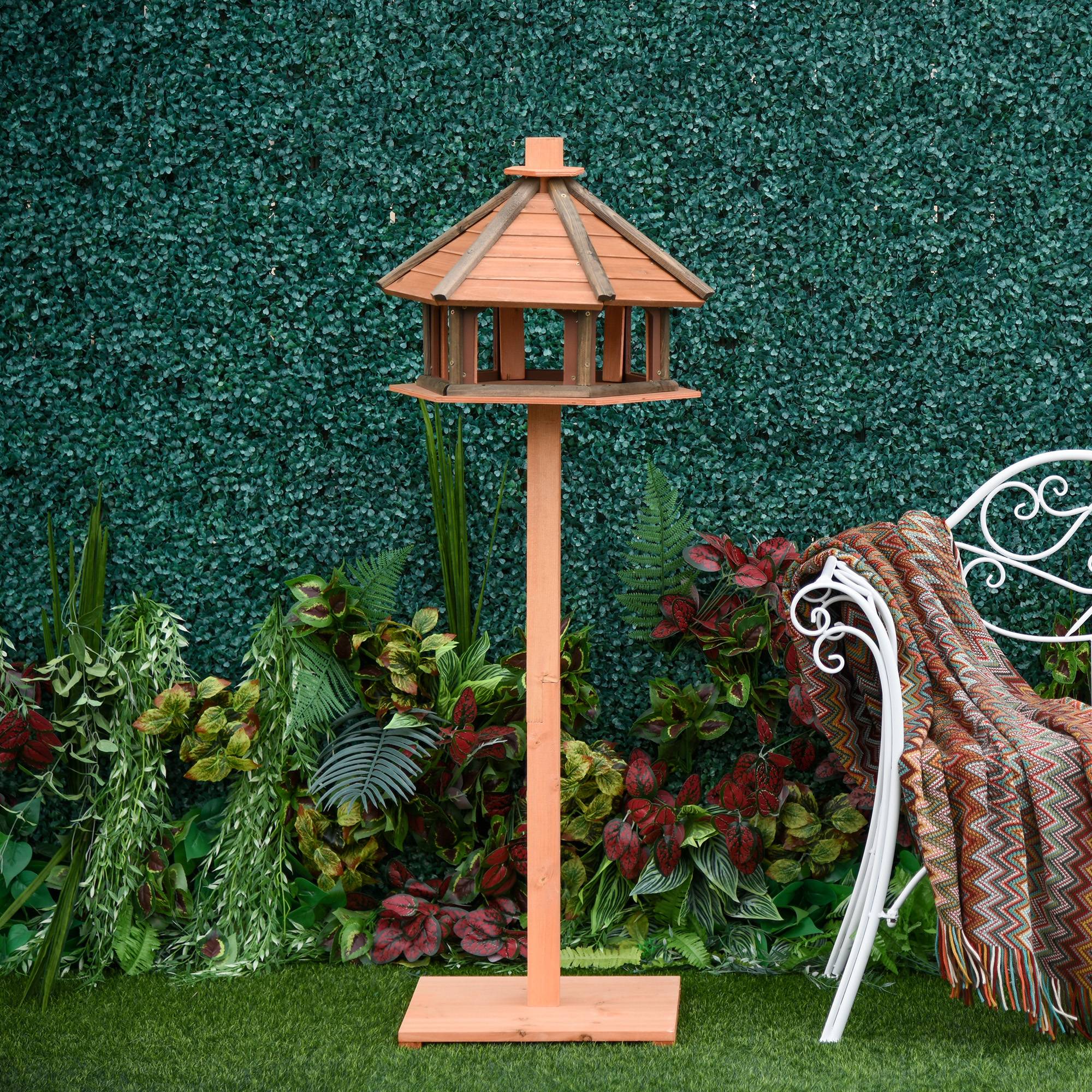 Mangeoire pour oiseaux sur pied bois naturel 52 x 52 x 130 cm - PANGIVO - Image 4