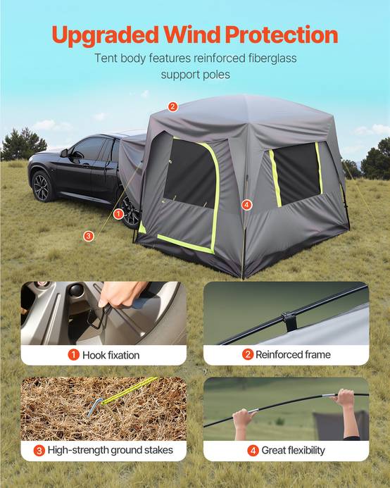 VEVOR Tente hayon SUV 2480x3080 mm, imperméable, double couche, 5-8 pers. Sac rangement. - Image 4