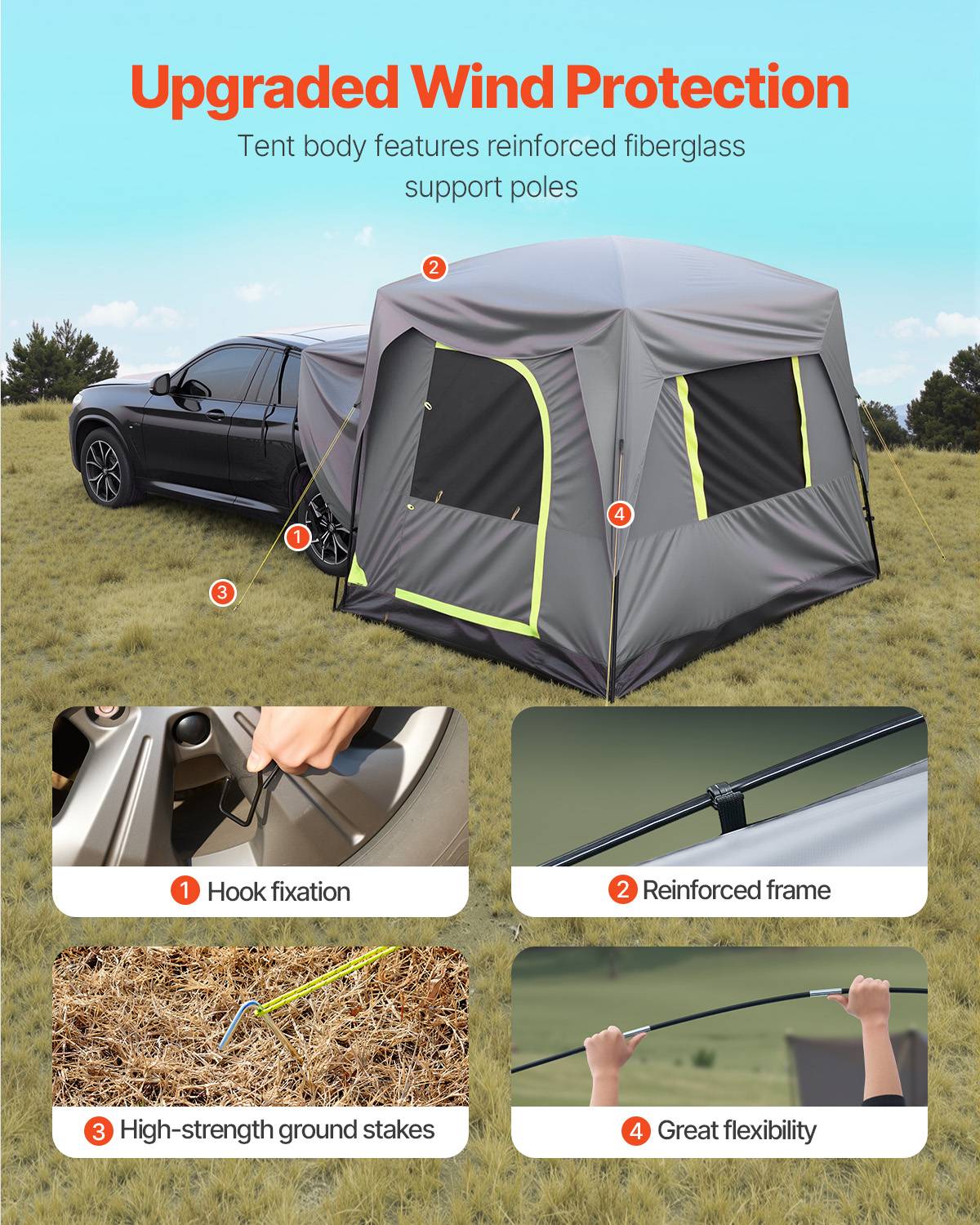 VEVOR Tente hayon SUV 2480x3080 mm, imperméable, double couche, 5-8 pers. Sac rangement. - Image 4