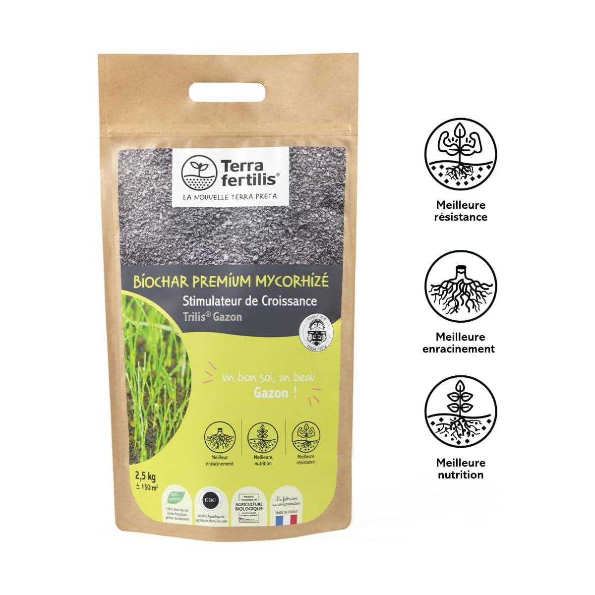 Terra Fertilis - Fertilisant Gazon Mycorhizes & Biochar - 1 kg et 2,5 kg - 2.5 kg - Image 3