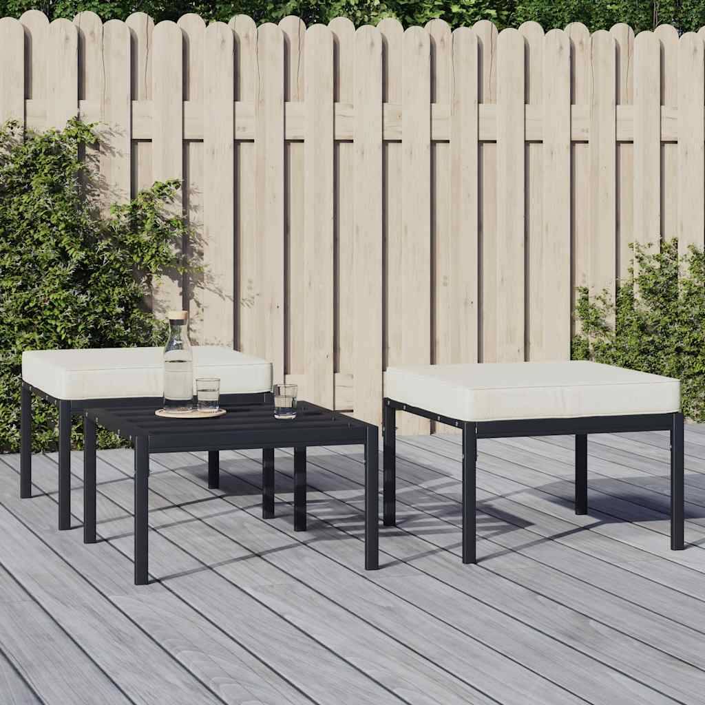 Lot de 2 Tabourets de jardin | Repose-pied de jardin | Pouf et coussins sable 60x60x35cm acier Maison Chic - Image 2