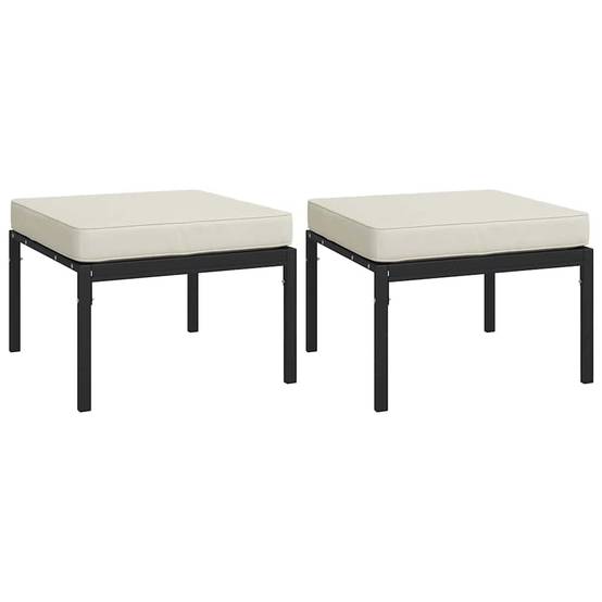 Lot de 2 Tabourets de jardin | Repose-pied de jardin | Pouf et coussins sable 60x60x35cm acier Maison Chic - Image 1