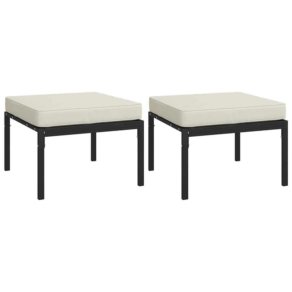 Lot de 2 Tabourets de jardin | Repose-pied de jardin | Pouf et coussins sable 60x60x35cm acier Maison Chic - Image 1