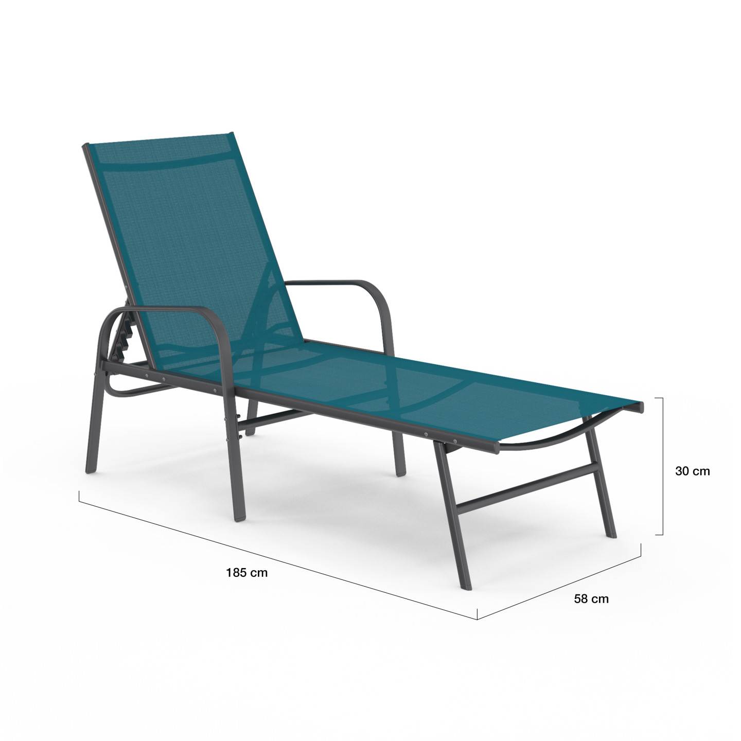 Lot de 2 transats de jardin inclinables FIDJI en acier gris anthracite et toile bleu canard - Image 4