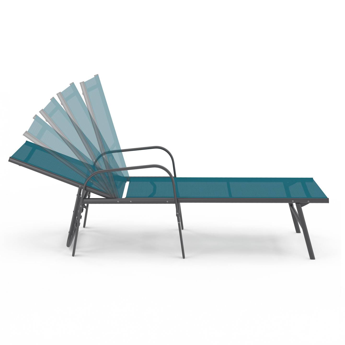 Lot de 2 transats de jardin inclinables FIDJI en acier gris anthracite et toile bleu canard - Image 3