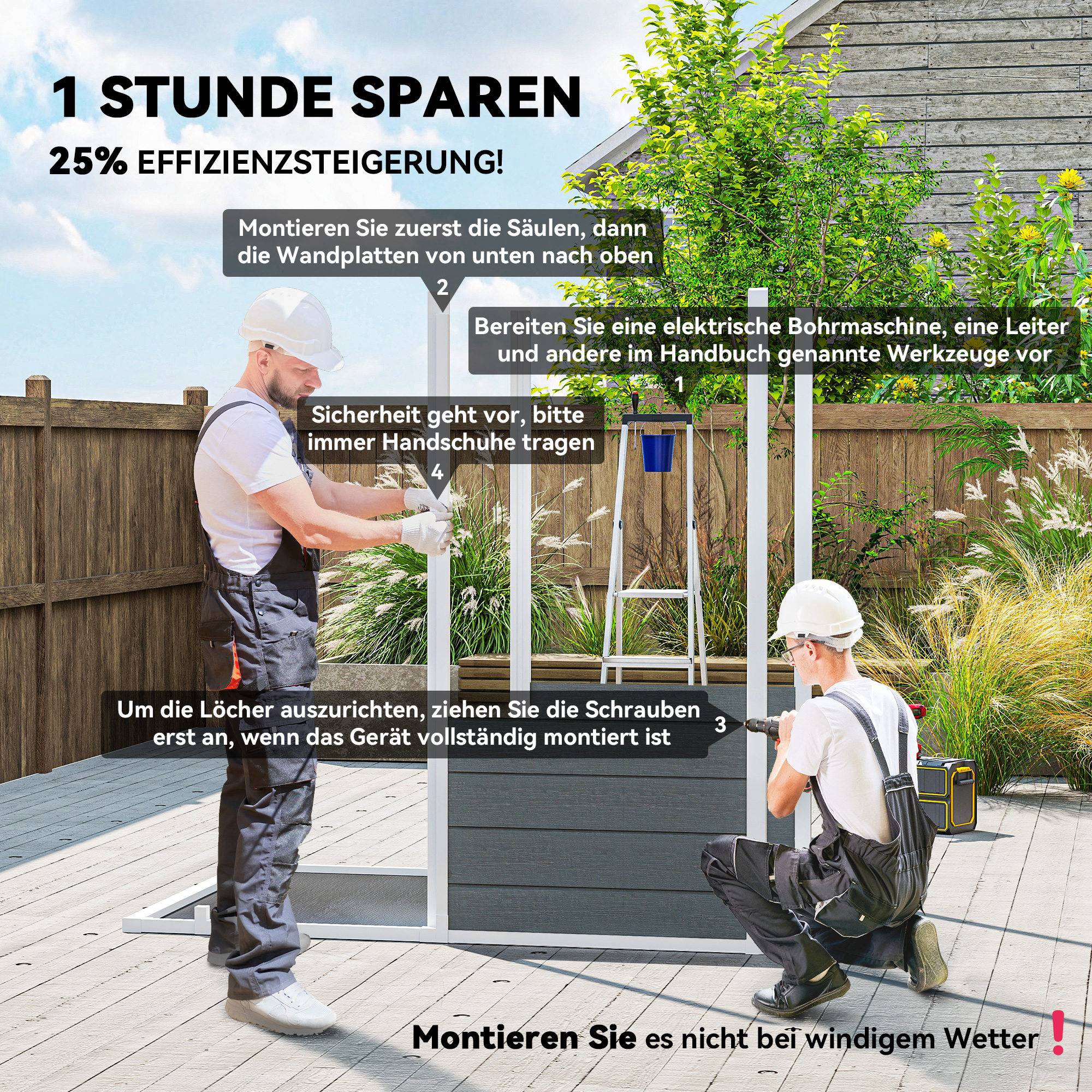 Abri de jardin avec plancher, fenêtre, porte verrouillable, en résine plastique, résistant aux intempéries, gris - Image 6