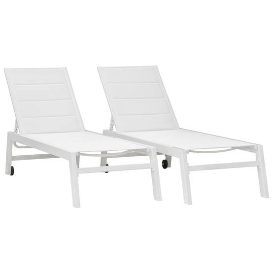Lot de 2 bains de soleil BARBADOS en textilène blanc - aluminium blanc - HAPPY GARDEN - Image 1