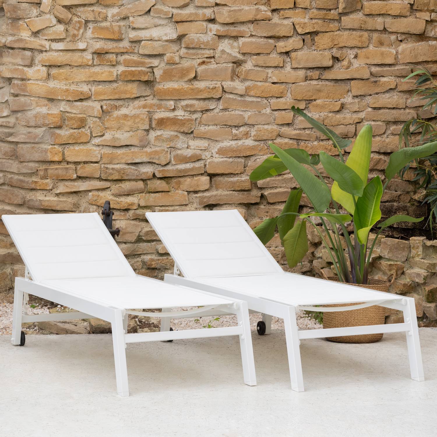 Lot de 2 bains de soleil BARBADOS en textilène blanc - aluminium blanc - HAPPY GARDEN - Image 10