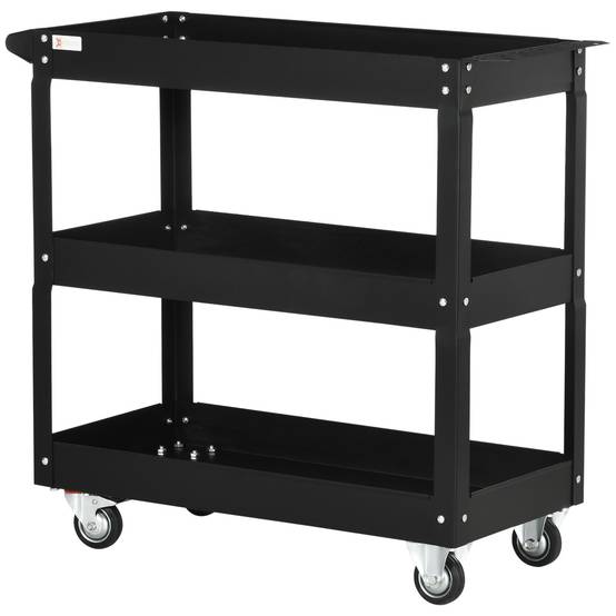Sans Marque - Chariot à outils à 3 niveaux, 4 roues, Acier, 83 L x 35,3 P x 76 H cm, Noir - Image 2