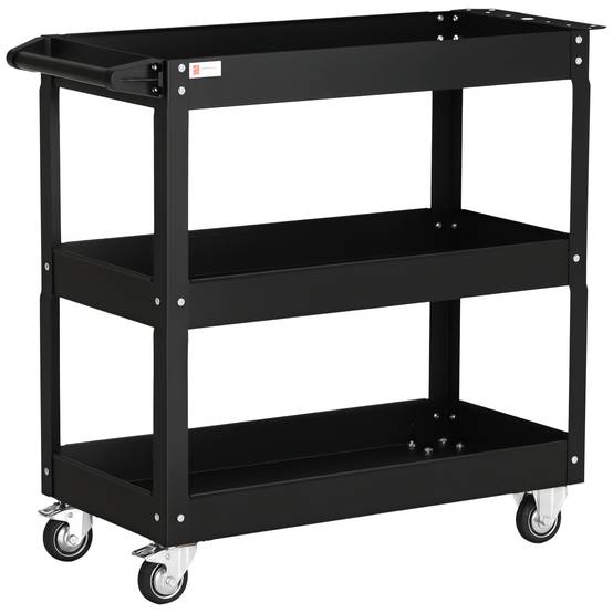 Sans Marque - Chariot à outils à 3 niveaux, 4 roues, Acier, 83 L x 35,3 P x 76 H cm, Noir - Image 1