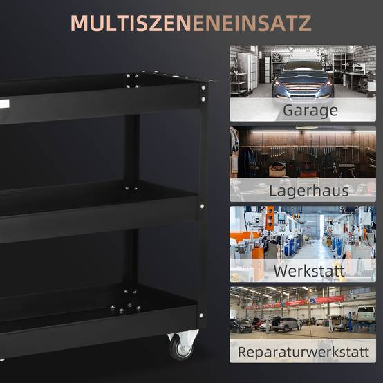 Sans Marque - Chariot à outils à 3 niveaux, 4 roues, Acier, 83 L x 35,3 P x 76 H cm, Noir - Image 8