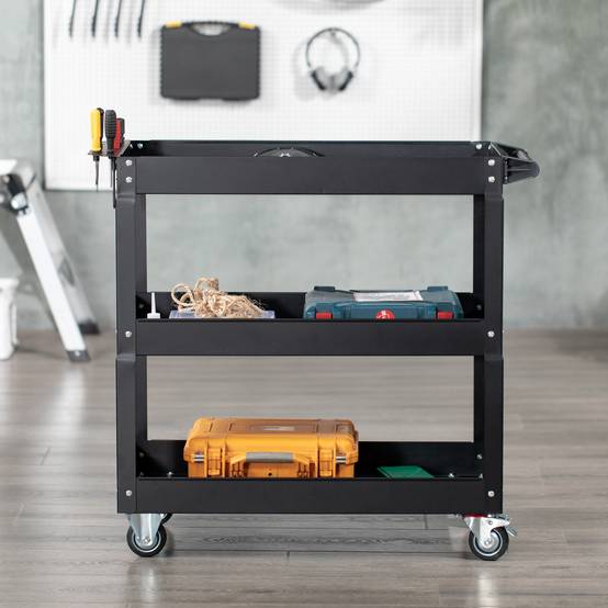 Sans Marque - Chariot à outils à 3 niveaux, 4 roues, Acier, 83 L x 35,3 P x 76 H cm, Noir - Image 9
