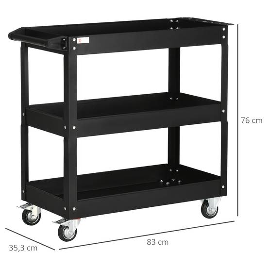 Sans Marque - Chariot à outils à 3 niveaux, 4 roues, Acier, 83 L x 35,3 P x 76 H cm, Noir - Image 5