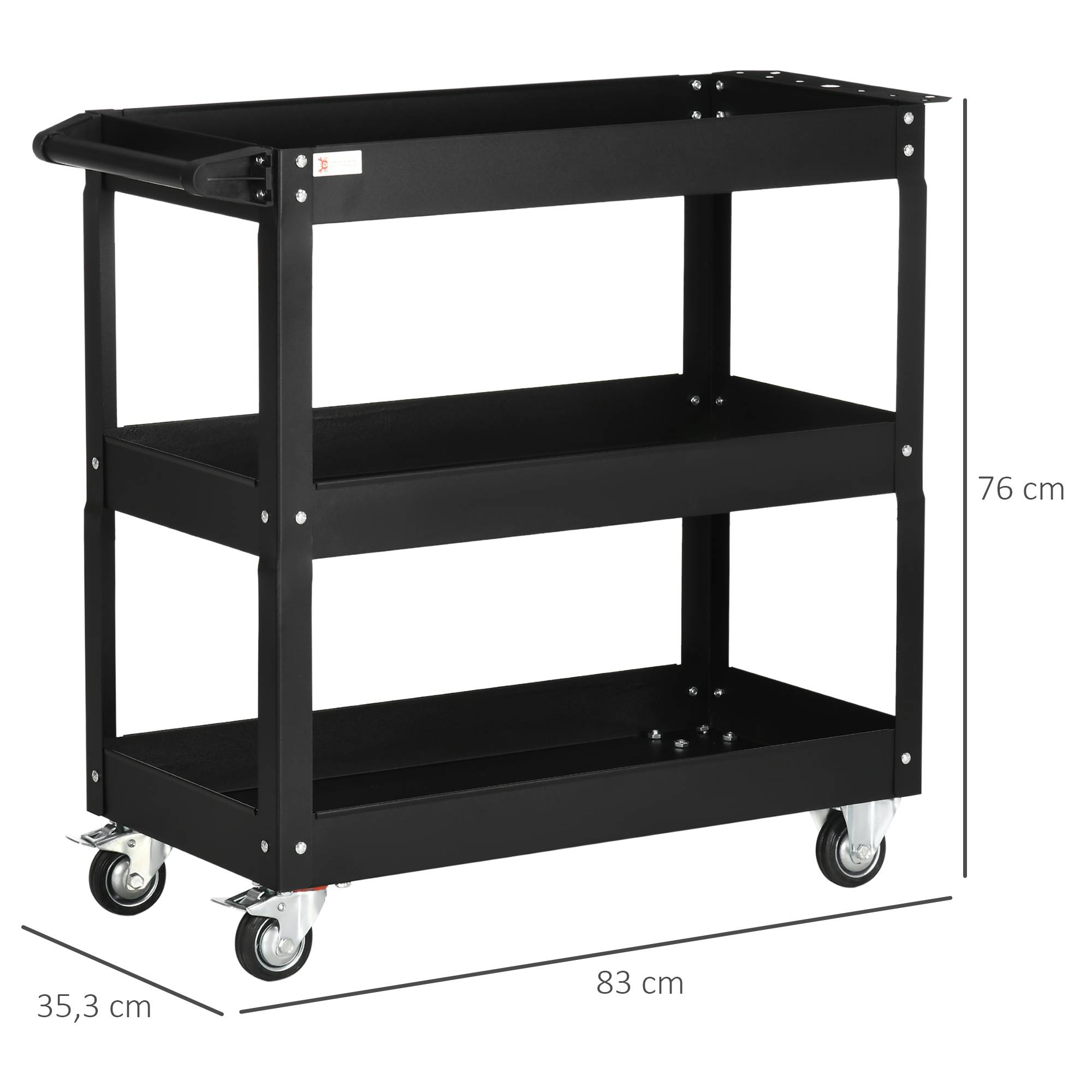 Sans Marque - Chariot à outils à 3 niveaux, 4 roues, Acier, 83 L x 35,3 P x 76 H cm, Noir - Image 5