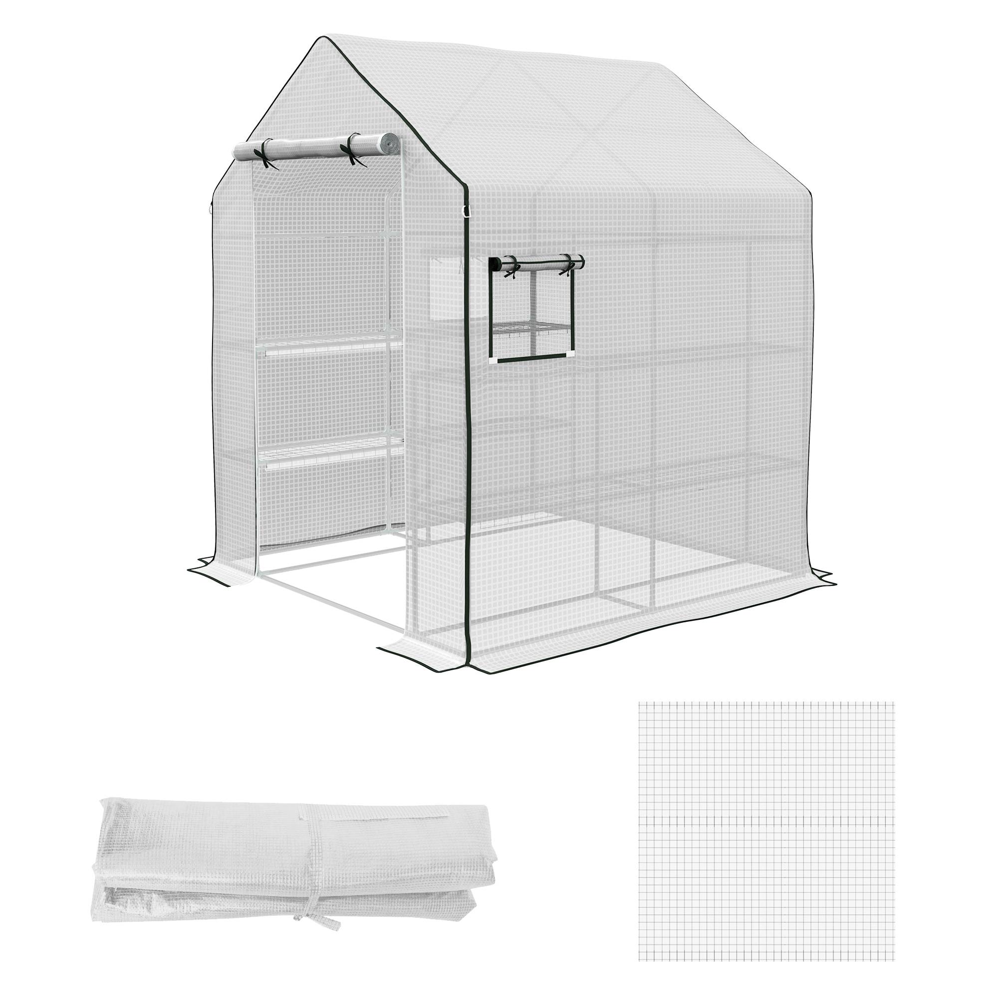 Bâche de remplacement pour serre de jardin 140 x 143 x 190 cm avec fenêtre et porte à fermeture éclair anti-UV - Image 2