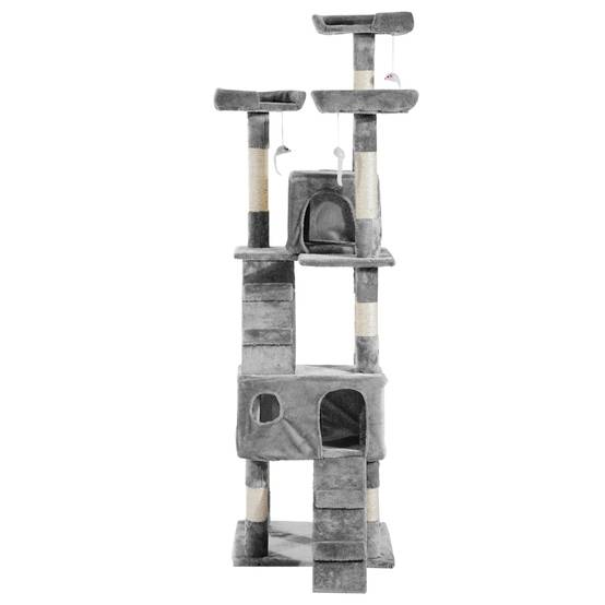 Grand arbre à chat sisal peluche multi activités avec abris 49x49x173 cm gris - ComfortXL Outdoor Living - Image 9