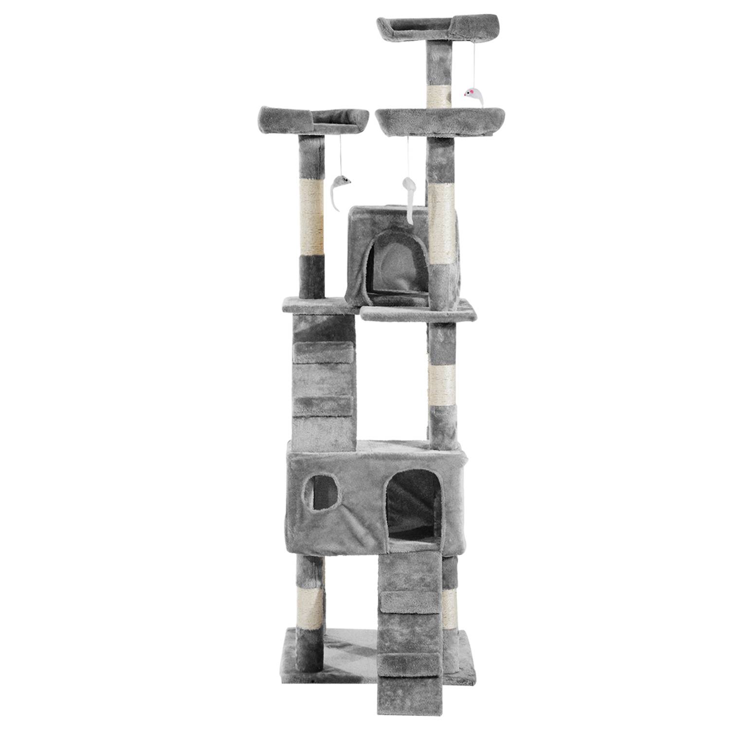 Grand arbre à chat sisal peluche multi activités avec abris 49x49x173 cm gris - ComfortXL Outdoor Living - Image 9