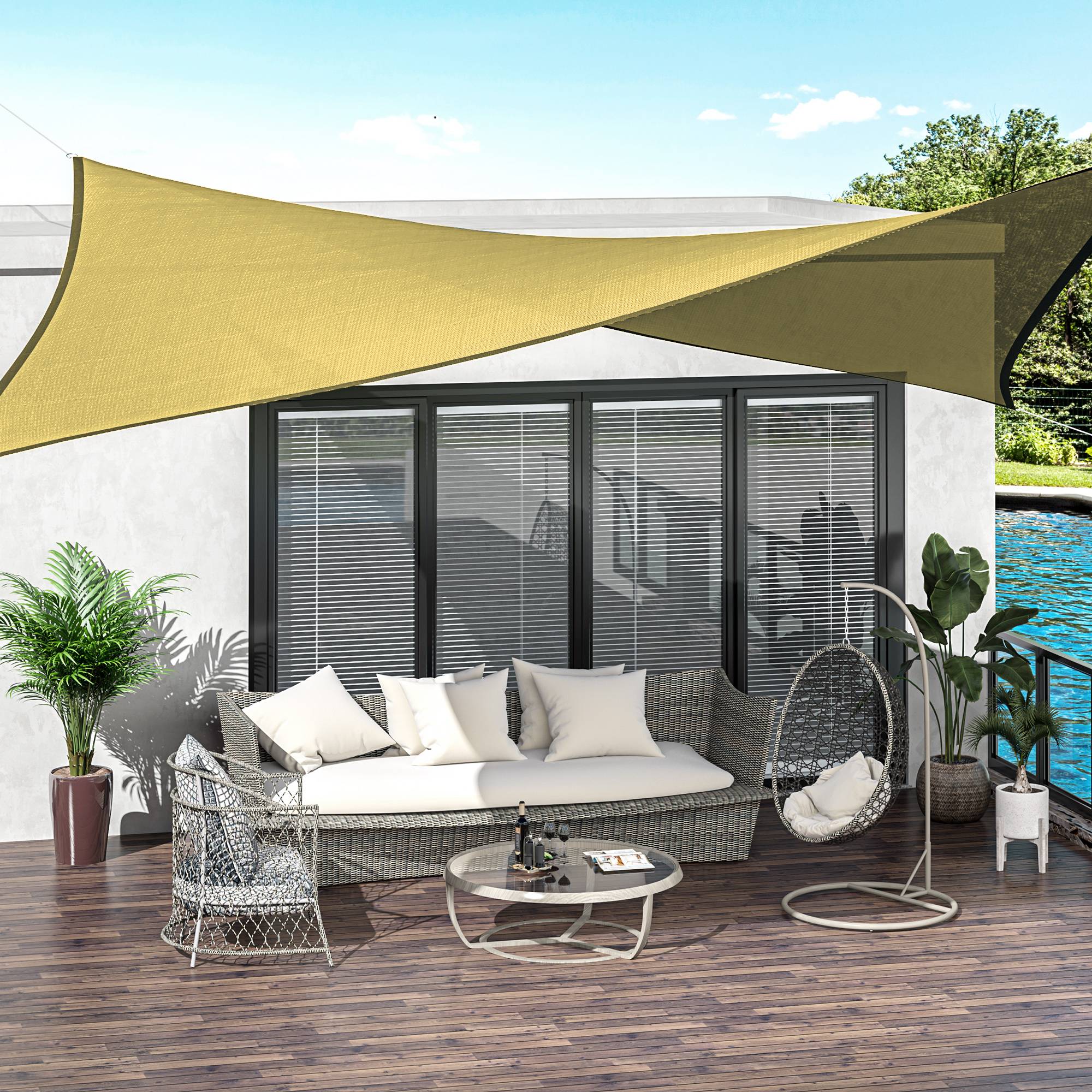 Voile d'ombrage - Voile solaire rectangulaire 6x4m HDPE beige fr585 - Image 3