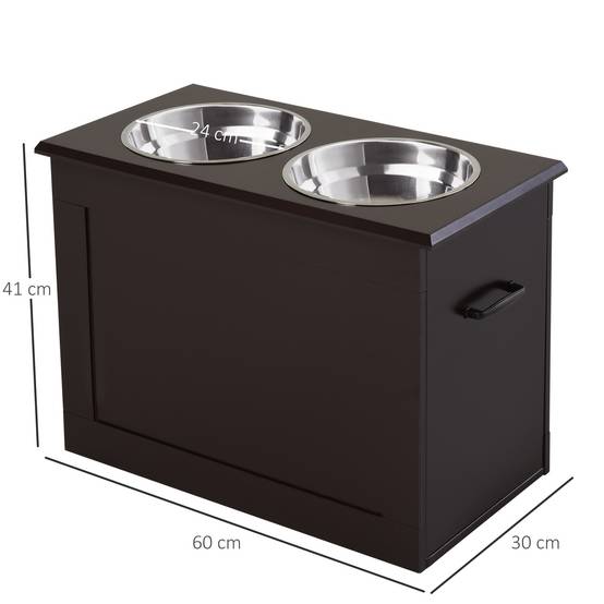Sans Marque - Gamelles chiens surélevées double chien chat 60x30x41 cm 2 gamelles 2L poignées coffre bois chocolat - Image 5