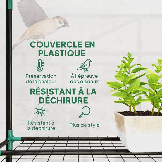 Serre de jardin avec étagères à 3 niveaux serre de balcon 3 portes enroulables zippées 215 x 46 x 151 cm transparent - Image 6