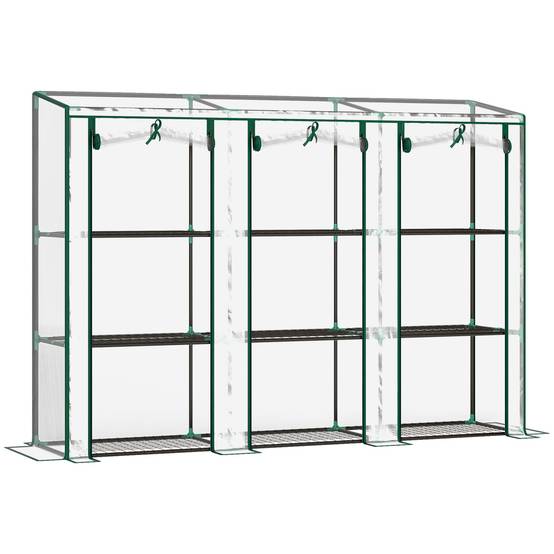 Serre de jardin avec étagères à 3 niveaux serre de balcon 3 portes enroulables zippées 215 x 46 x 151 cm transparent - Image 2