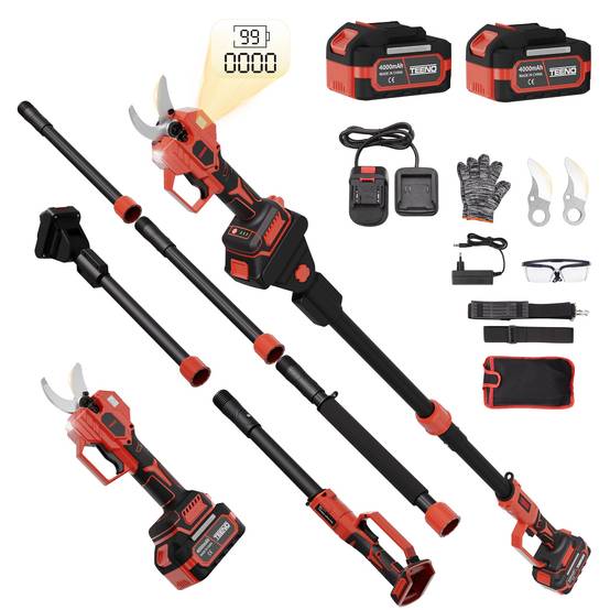 Teeno - Sécateur Électrique Avec Perche, 2-en-1 Secateur Electrique Sans Fil Télescopique, Portée Totale 4.3 m, Coupe 50 mm, 2 * 4,0Ah Batteries - Image 5