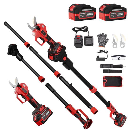 Teeno - Sécateur Électrique Avec Perche, 2-en-1 Secateur Electrique Sans Fil Télescopique, Portée Totale 4.3 m, Coupe 50 mm, 2 * 4,0Ah Batteries - Image 1