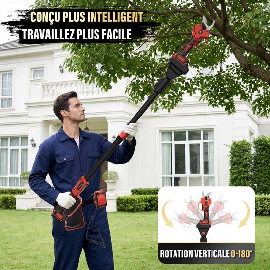 Teeno - Sécateur Électrique Avec Perche, 2-en-1 Secateur Electrique Sans Fil Télescopique, Portée Totale 4.3 m, Coupe 50 mm, 2 * 4,0Ah Batteries - Image 4