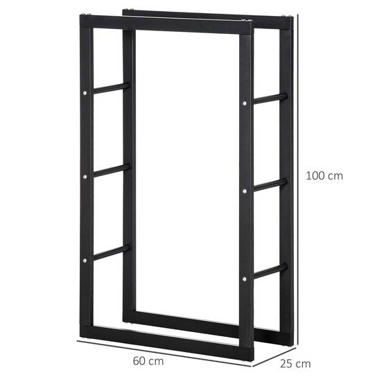 Range bûches Etagère porte bois de cheminée porte-bûches design contemporain charge max. 100 Kg dim. 60L x 25l x 100H cm métal noir - Image 5