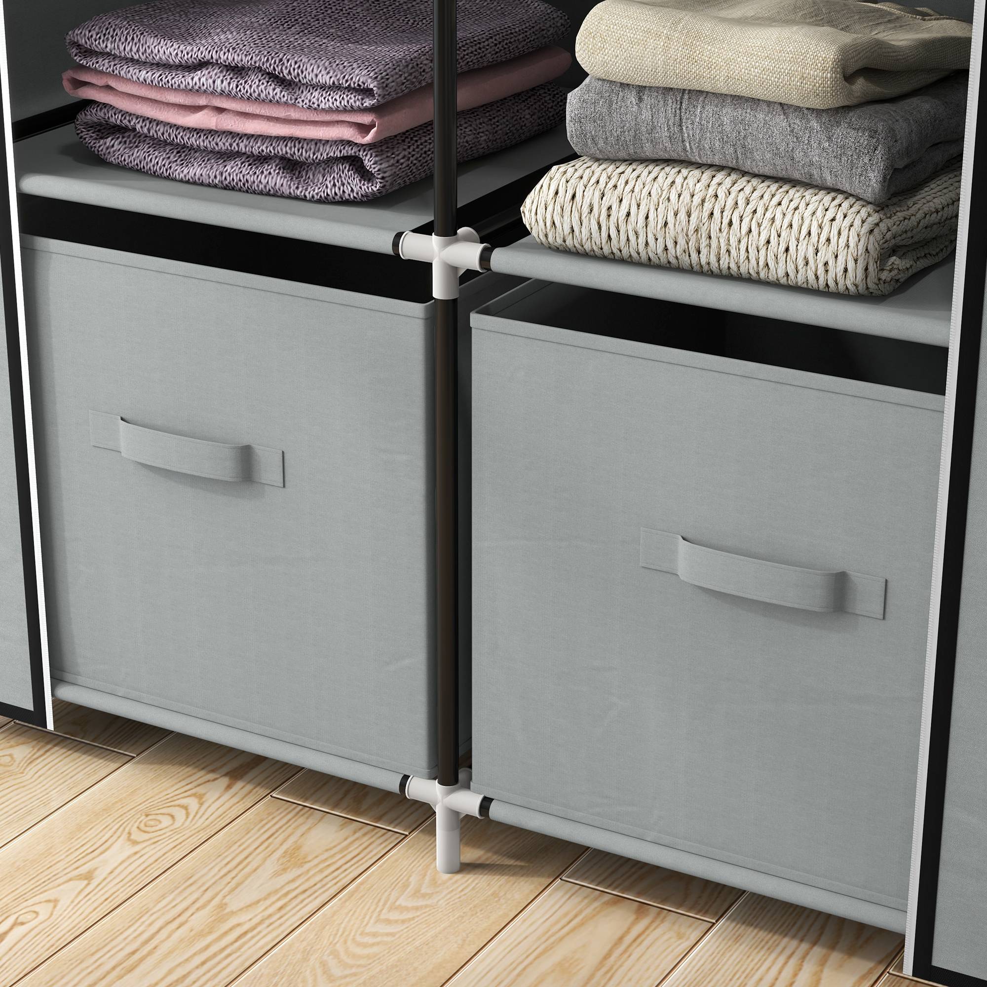 Sans Marque - Armoire en tissu avec 1 tringle et 2 tiroirs, 83 x 42,5 x 162,5 cm, grise - Image 10