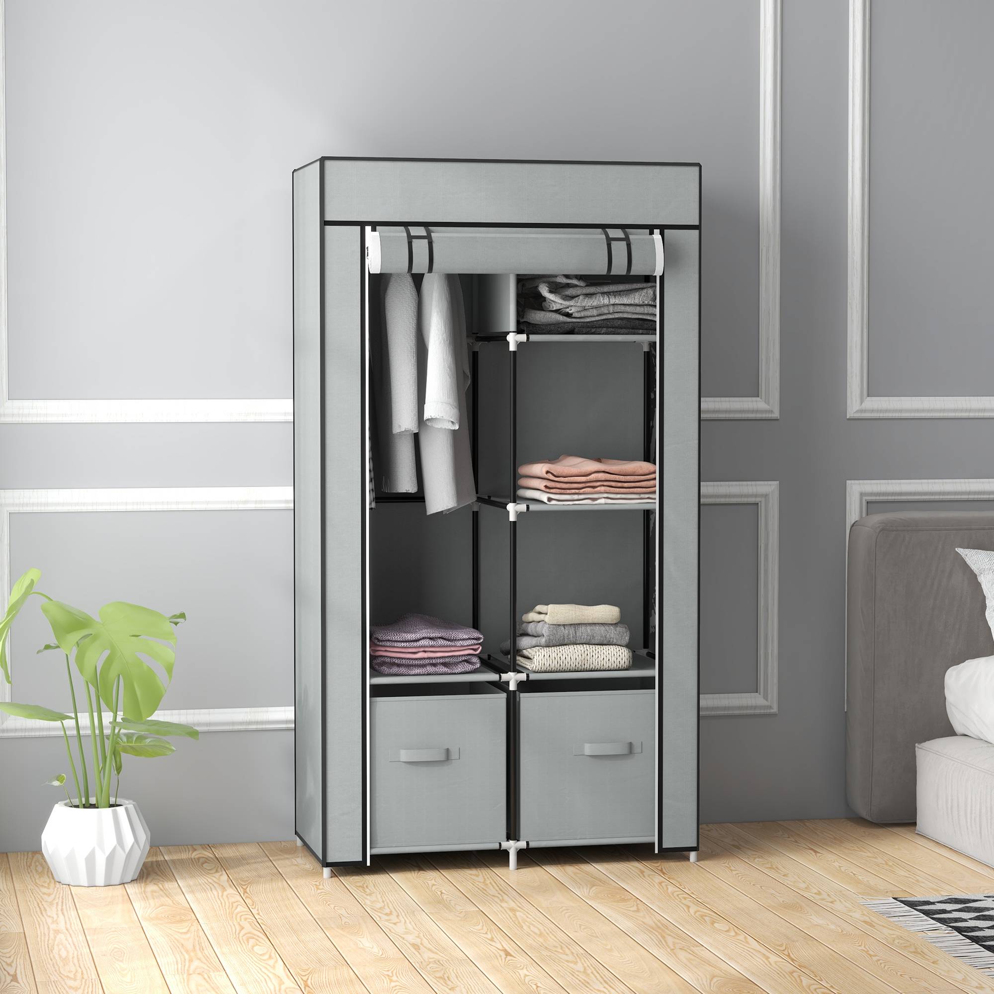 Sans Marque - Armoire en tissu avec 1 tringle et 2 tiroirs, 83 x 42,5 x 162,5 cm, grise - Image 3