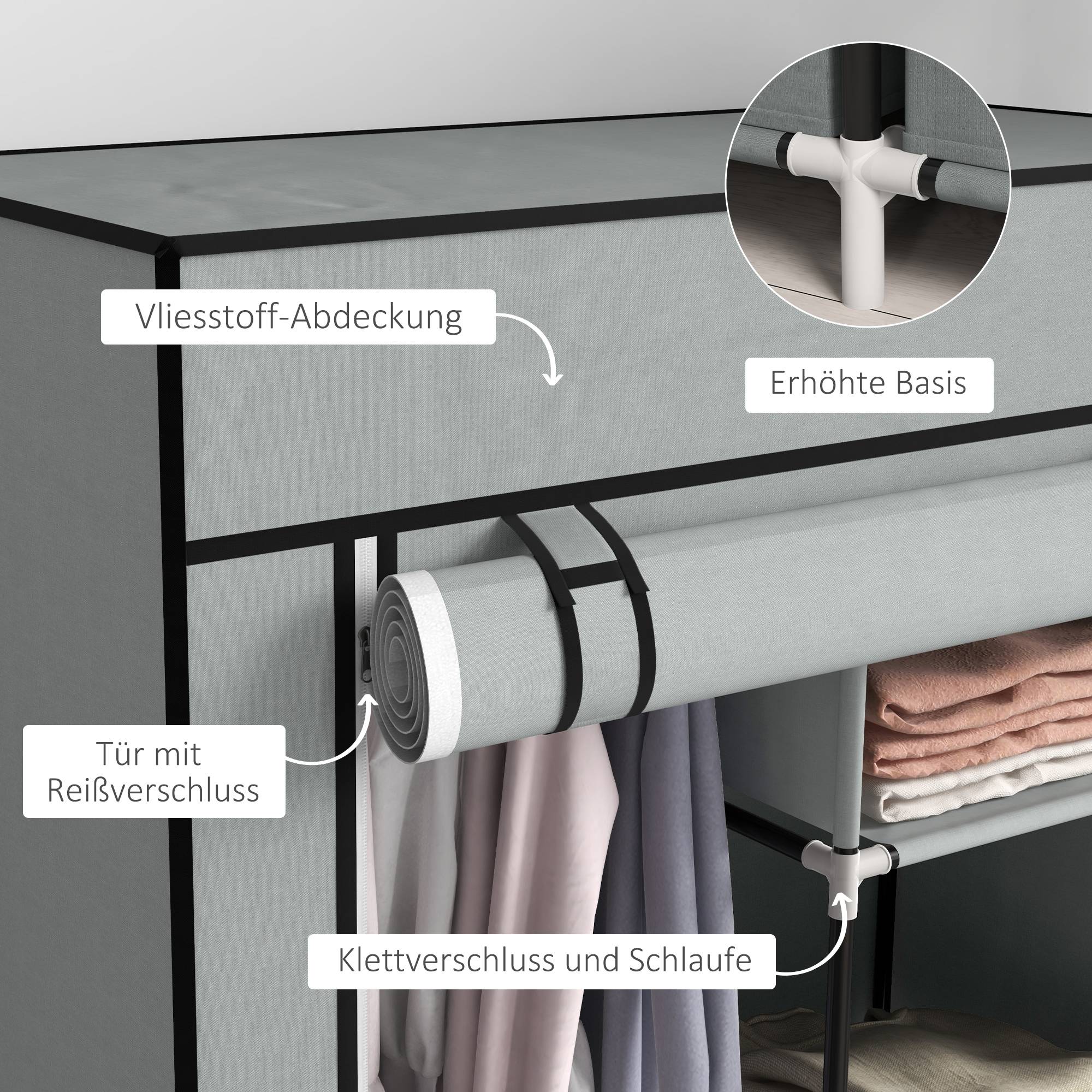 Sans Marque - Armoire en tissu avec 1 tringle et 2 tiroirs, 83 x 42,5 x 162,5 cm, grise - Image 7